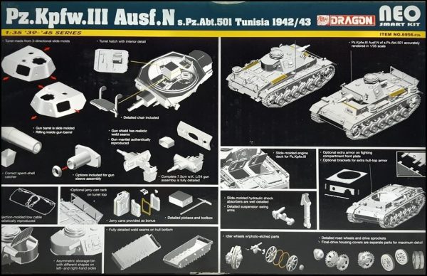 1/35 Pz.Kpfw.III Ausf.N 501. Alay (Tunus 1942/43) Tankı Maketi, Dragon 6956 - Görsel 2