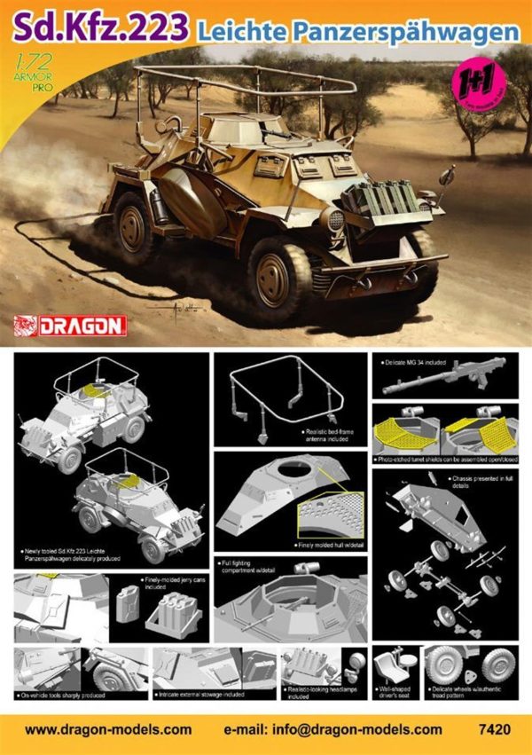 1/72 Sd.Kfz.223 Hafif Zırhlı Arac Maketi, Dragon 7420 - Görsel 2