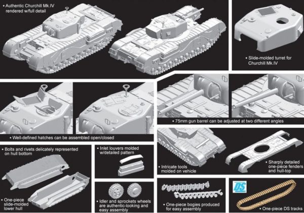 1/72 Churchill Mk.IV NA 75 Tank Maketi, Dragon 7507 - Görsel 2