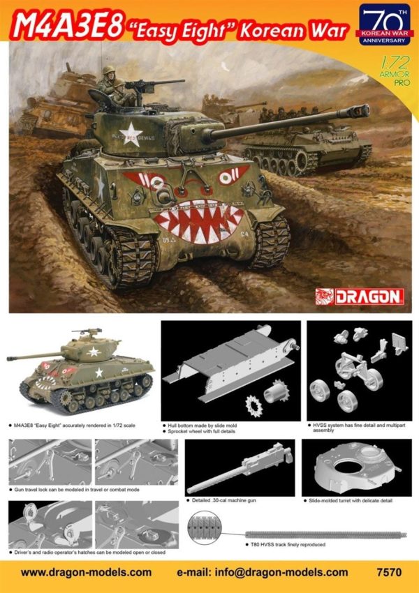 1/72 M4A3E8 (Easy Eigh) Kore Savaşı Tankı Maketi, Dragon 7570 - Görsel 2