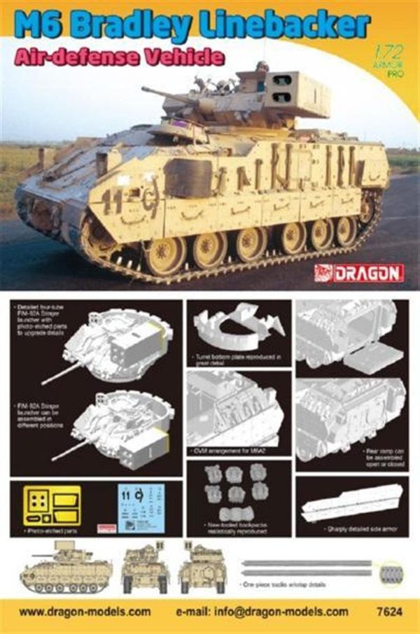 1/72 M6 Bradley Linebacker Uçak Savar Tankı Maketi, Dragon 7624 - Görsel 2