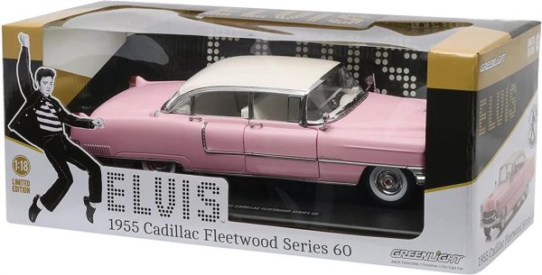 1/18 1955 Cadillac Fleetwood (Elvis Presley Özel) Pembe-Beyaz Tavan Diecast Araba, Greenlight 12950 - Görsel 3