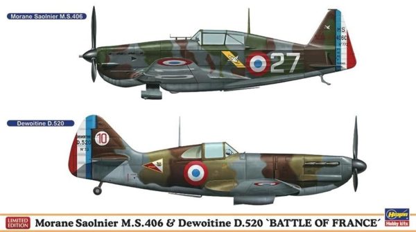 1/72 Morane Saulnier M.S.406 & Dewoitine D.5 Savaş Uçağı Maketi, Hasegawa 01941
