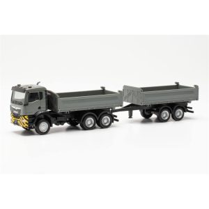 1/87 MAN TGS NN Damperli Kamyon ve Damperli Römorku Gri/Sarı, Herpa 316255