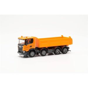 1/87 Scania XT17 Meiler Üç Yöne Damperli Kamyon Turuncu Küçük Araba Modeli, Herpa 316996