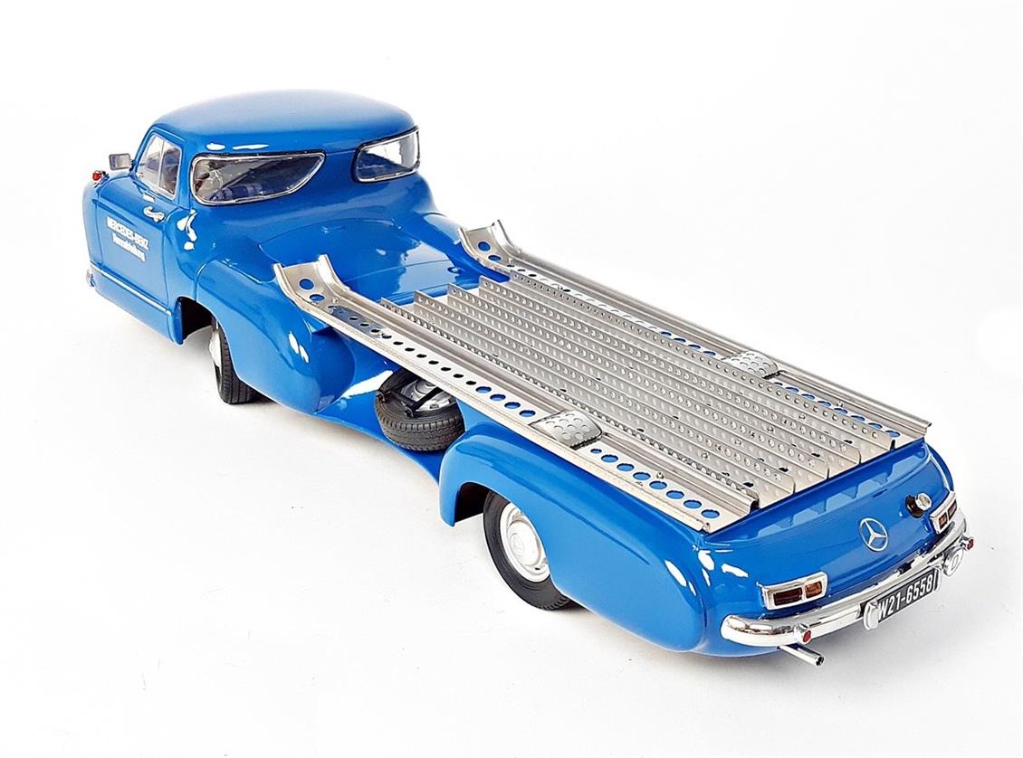 1/18 1955 Mercedes Benz Racing Car Transporter (The Blue Wonder) Mavi Diecast Araba, iScale 118006 - Görsel 3