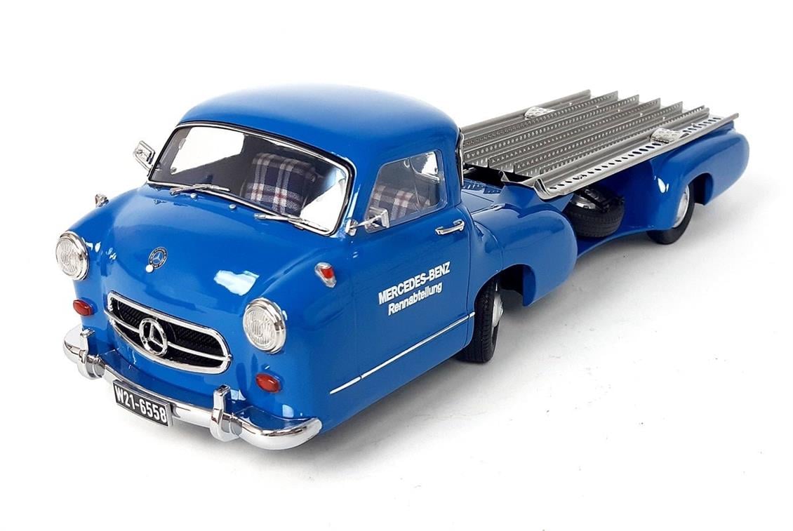 1/18 1955 Mercedes Benz Racing Car Transporter (The Blue Wonder) Mavi Diecast Araba, iScale 118006