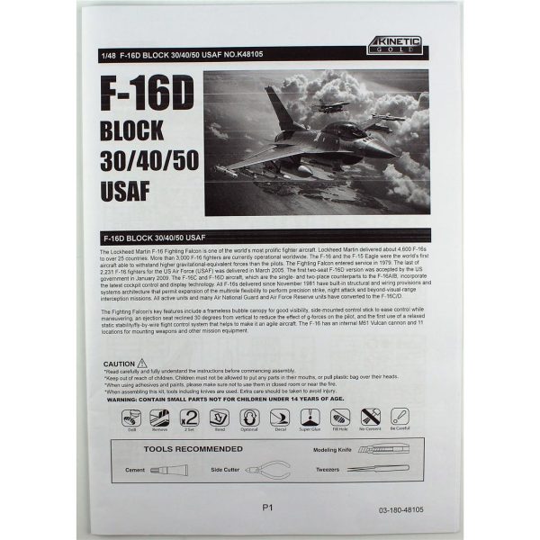 1/48 F-16D Block 30/40/50 USAF Savaş Uçağı Maketi, Kinetic K48105 - Görsel 3