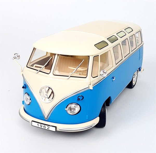 1/18 1961 Volkswagen T1 Samba Bus Mavi-Krem Diecast Araba, KKscale 180152