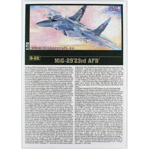 1/72 MIG-29M 23rd AFB Savaş Uçağı Maketi, Mister Craft D022ST - Görsel 4