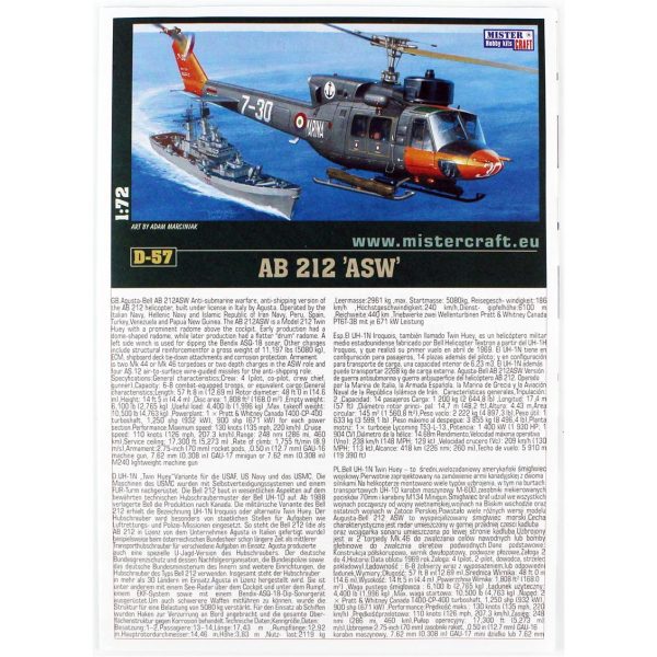 1/72 AB-212 ASW Denizaltı Avcı Helikopter Maketi (12xBoya2xFırçaYapıştırıcılı Başlangıç Seti, Mister Craft D057ST - Görsel 4