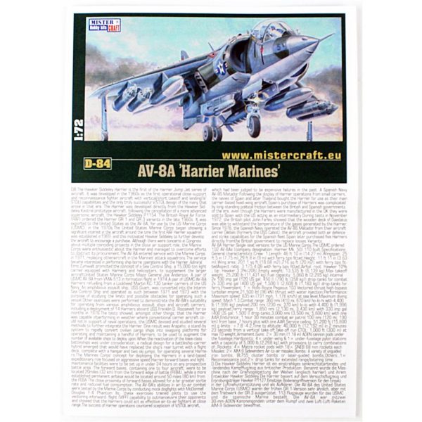 1/72 AV-8A Harrier Marines Savaş Uçağı Maketi, Mister Craft D084 - Görsel 3