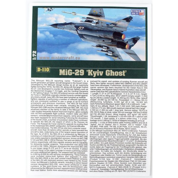 1/72 MIG-29 (9-13) Kiev'in Hayaleti Savaş Uçağı Maketi, Mister Craft D110 - Görsel 3
