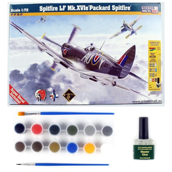 1/72 Spitfire LF Mk. XVIe Packard Savaş Uçağı Maketi (12xBoya2xFırçaYapıştırıcılı Başlangıç S, Mister Craft D182ST