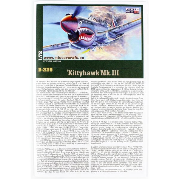 1/72 P-40 K Kittyhawk Mk.III Savaş Uçağı Maketi, Mister Craft D220ST - Görsel 3