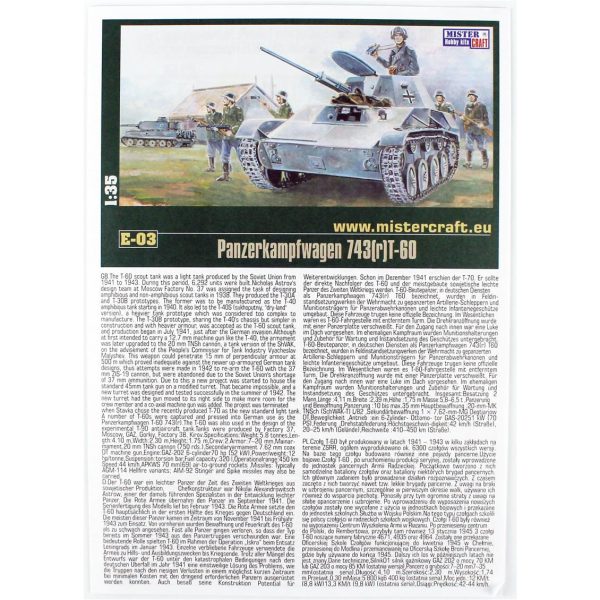 1/35 PzKpfW T-60 743R Tank Maketi (12xBoya2xFırçaYapıştırıcılı Başlangıç Seti), Mister Craft E003ST - Görsel 4