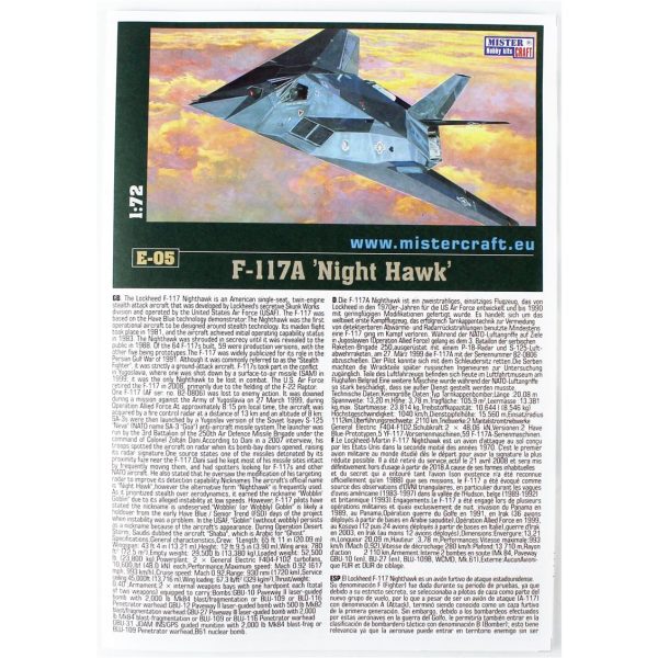 1/72 F-117A (Night Hawk) Savaş Uçağı Maketi, Mister Craft E005 - Görsel 3