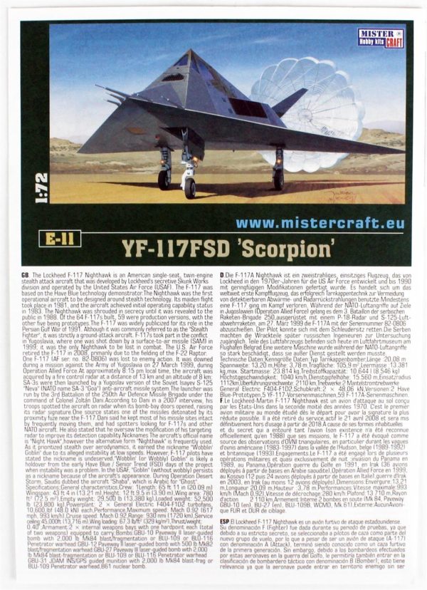 1/72 YF-117A (Scorpion) Savaş Uçağı Maketi, Mister Craft E011 - Görsel 4
