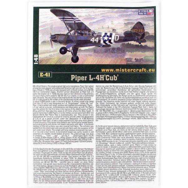 1/48 Piper Cup L-4H Eğitim Uçağı Maketi, Mister Craft E041ST - Görsel 3