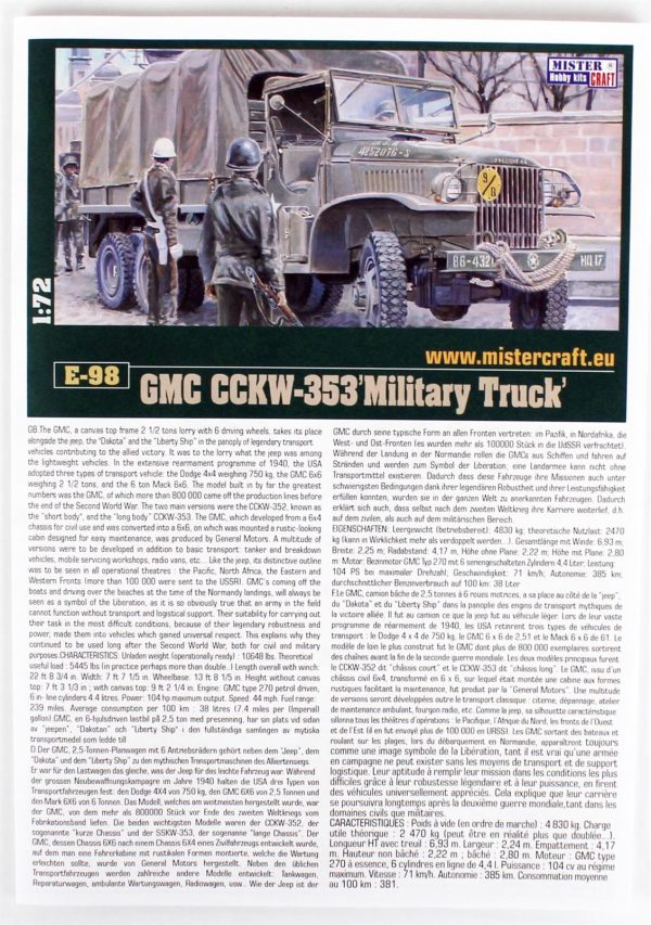 1/72 GMC CCKW-353 Askeri Kamyon Maketi, Mister Craft E098 - Görsel 4