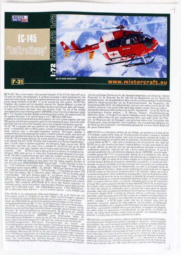 1/72 EC-145 Medicopter 117 (Rega) Çok Amaçlı helikopter Maketi, Mister Craft F031 - Görsel 4