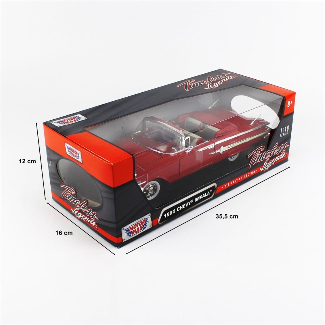 1/18 1960 Chevrolet Impala Convertible Kırmızı Diecast Araba, Motormax 73110 - Görsel 5