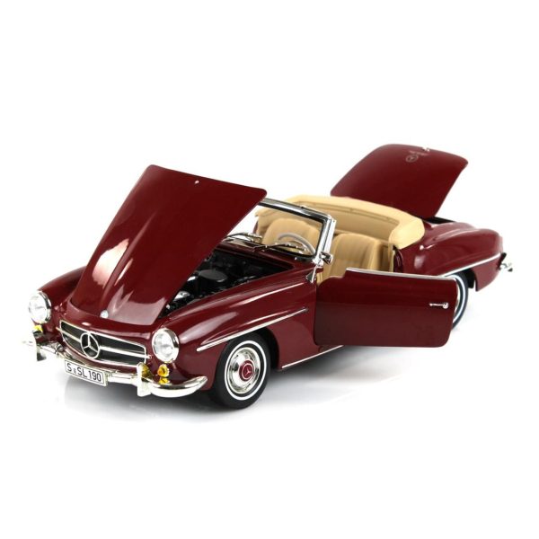 1/18 Mercedes Benz 190 SL Spider (W121) 1955 Medium Red Diecast Araba, Norev B66040647 - Görsel 3