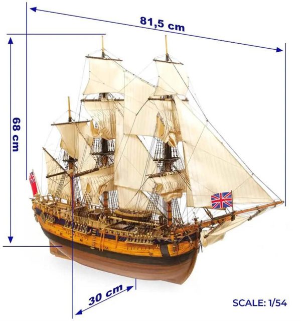 1/54 Endeavour Yelkenli Tekne Ahşap Maketi, Occre 14005 - Görsel 4