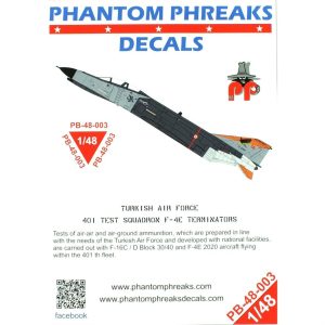 1/48 F-4E 401.Test Filo Terminator Dekal Çıkartma, Babibi PB48003