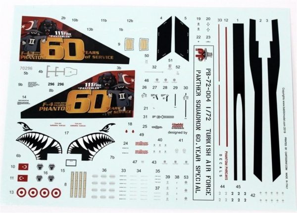 1/72 Turaf F-4E 111.Panter Filo 60.Yıl Dekal Çıkartma, Babibi PB72004