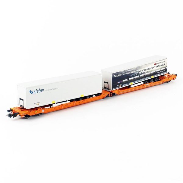 1/87 Articulated Intermodal Car T3000E Wascosa VI W 2 Sieber Trailers 2 Adet Model Tren Yük Vagonu, Piko 58972 - Görsel 2