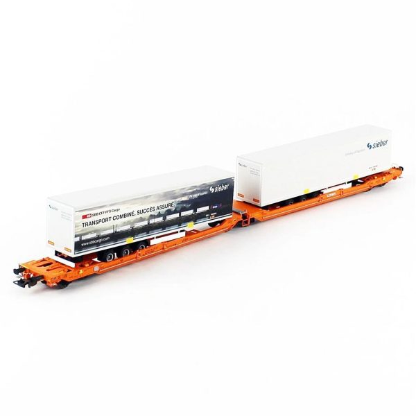 1/87 Articulated Intermodal Car T3000E Wascosa VI W 2 Sieber Trailers 2 Adet Model Tren Yük Vagonu, Piko 58972 - Görsel 4