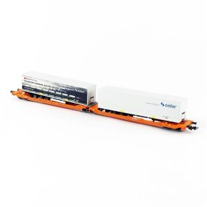 1/87 Articulated Intermodal Car T3000E Wascosa VI W 2 Sieber Trailers 2 Adet Model Tren Yük Vagonu, Piko 58972