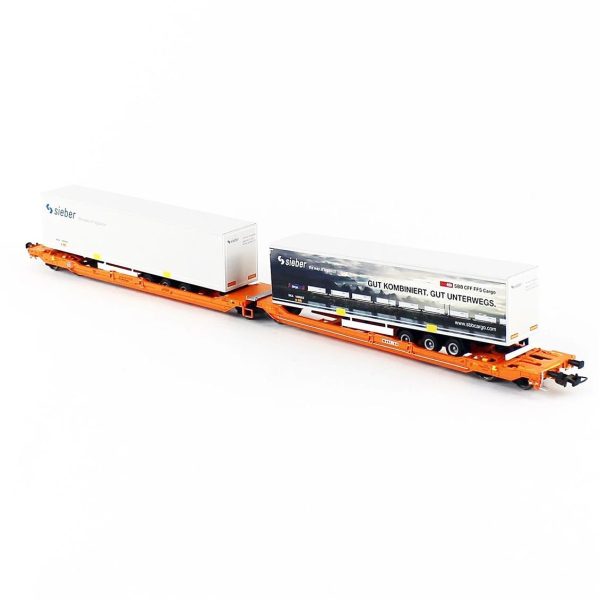1/87 Articulated Intermodal Car T3000E Wascosa VI W 2 Sieber Trailers 2 Adet Model Tren Yük Vagonu, Piko 58972 - Görsel 3