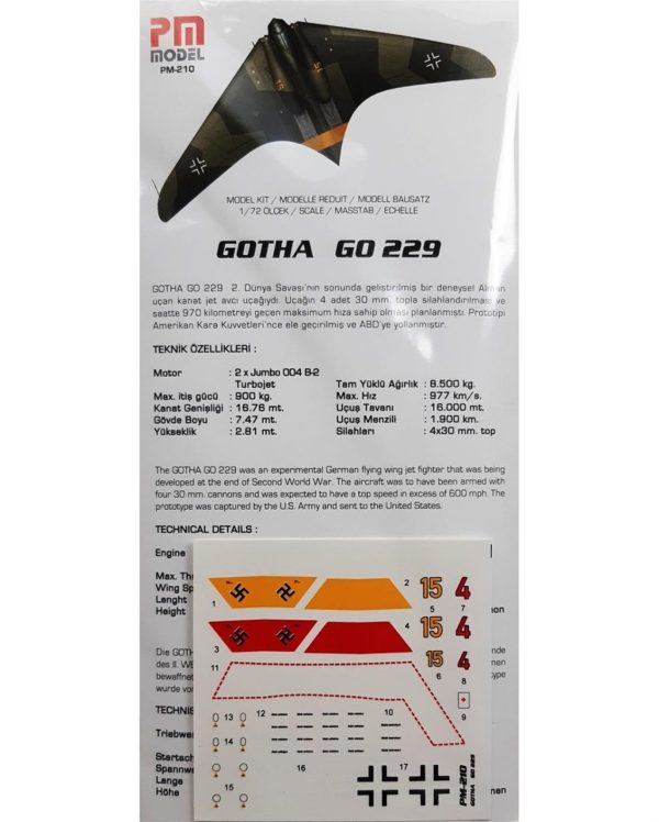 1/72 Gotha GO-229 A1 Avcı-Bombardıman Uçağı Maketi, PM Model0210 - Görsel 3