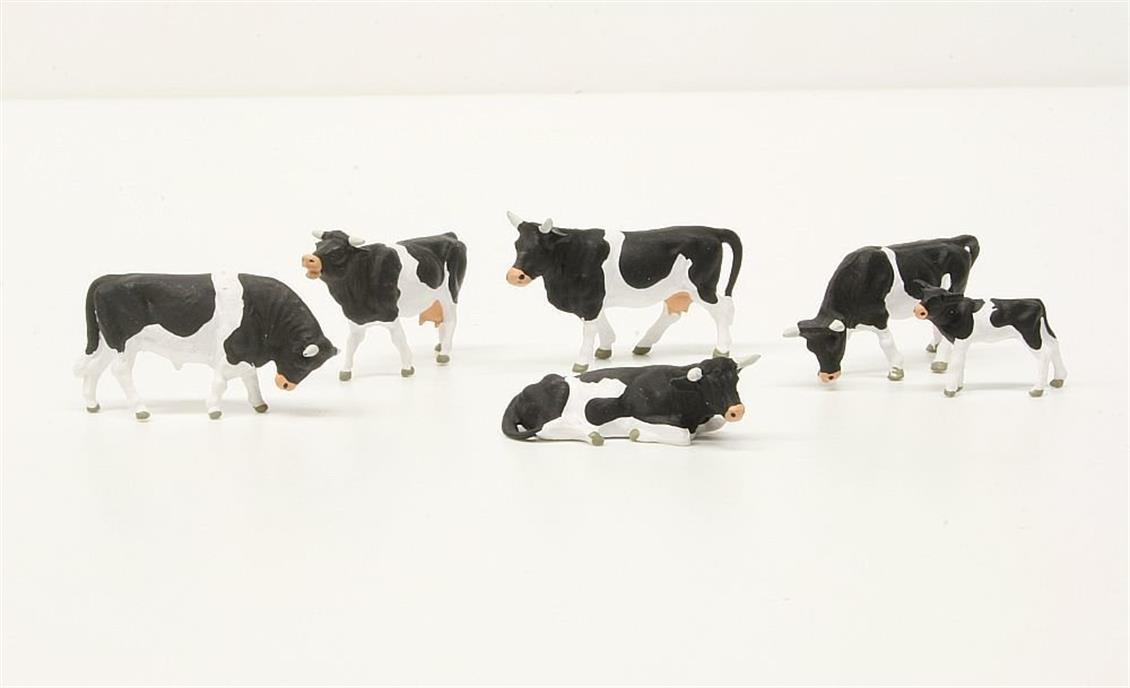 1/87 Siyah Benekli İnek Figürleri 6 Adet, Preiser 10145