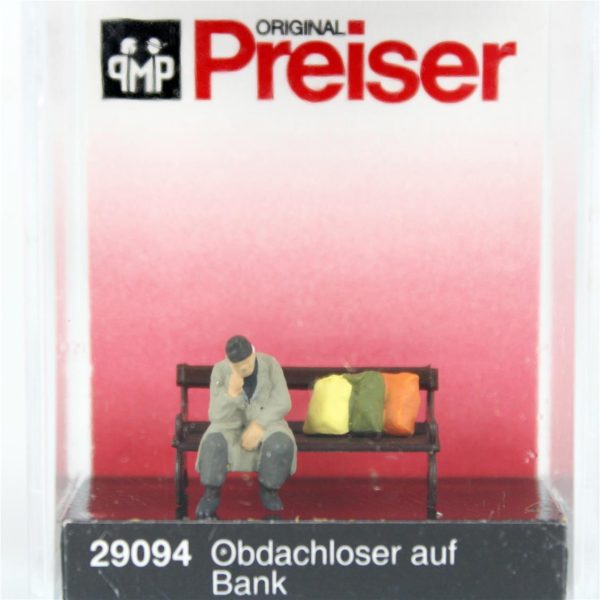 1/87 Bankta Oturan Evsiz Adam Figürü, Preiser 29094 - Görsel 3
