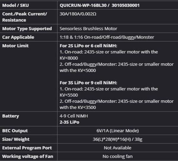 Quicrun WP 16BL30 (2-3S) ESC ESC, Hobbywing 30110000 - Görsel 5