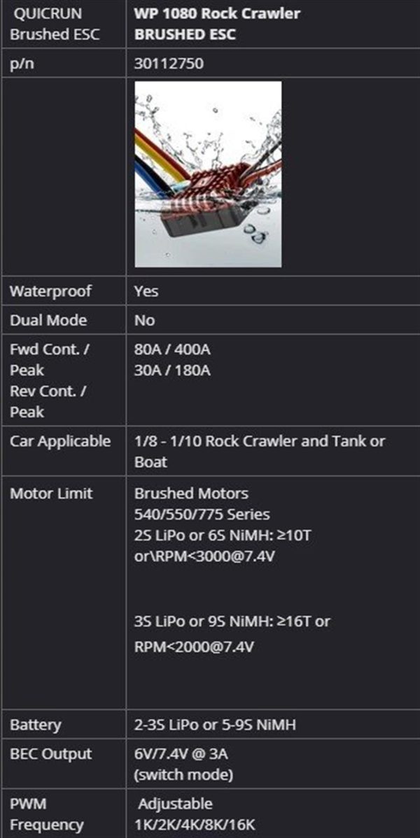 QuicRun Wp 1080 Crawler Fırçalı Motoru için ESC, Hobbywing 30112750 - Görsel 7