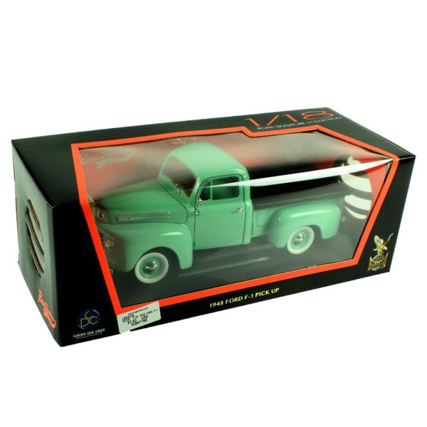 1/18 1948 Ford F-1 Pickup With Flatbed Cov Green Diecast Araba, Road Signature 92218 - Görsel 4