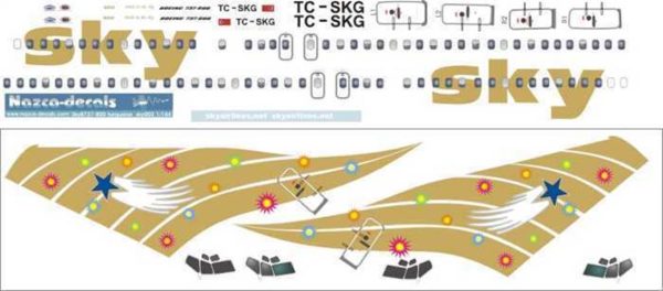 1/144 Sky B737-400 Altın, Nazca Decals Sky009 - Görsel 2