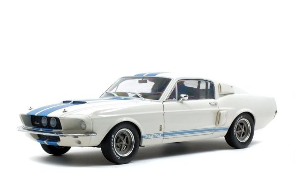 1/18 1967 Shelby Mustang GT500-Beyaz üzeri Mavi Çizgili-Diecast Araba, Solido 1802901