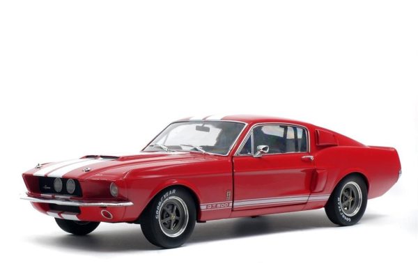 1/18 1967 Shelby Mustang GT500-Kırmızı üzeri Beyaz Çizgili-Diecast Araba, Solido 1802902