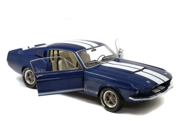 1/18 1967 Shelby Mustang GT500-Mavi üzeri Beyaz Çizgili-Diecast Araba, Solido 1802903 - Görsel 7
