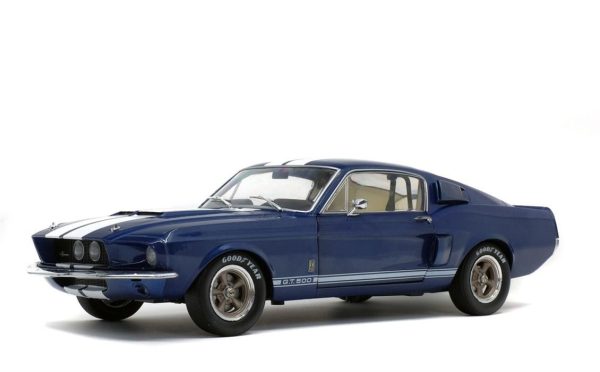 1/18 1967 Shelby Mustang GT500-Mavi üzeri Beyaz Çizgili-Diecast Araba, Solido 1802903