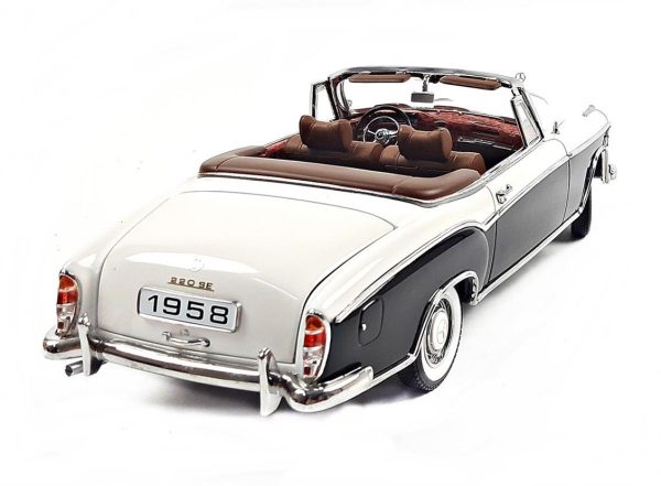 1/18 1958 Mercedes Benz 220SE Open Convertible Siyah/Bej Diecast Araba, Sunstar 3576 - Görsel 3