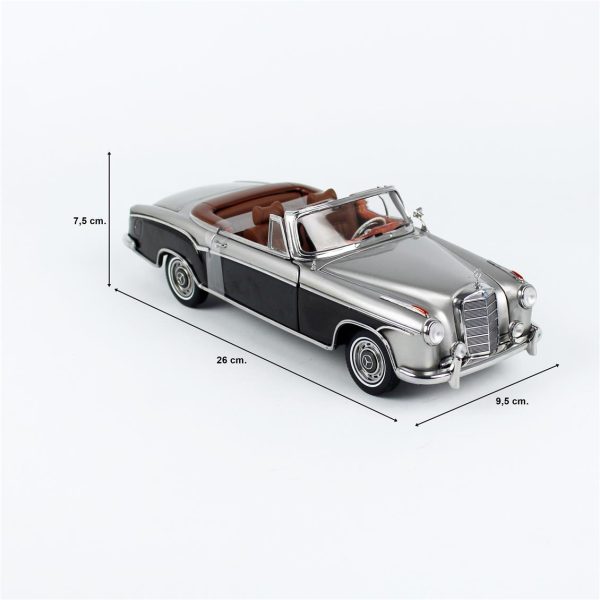 1/18 1960 Mercedes-Benz 220 SE Cabriolet Gri/Koyu Gri Diecast Araba, Sunstar 3593 - Görsel 5