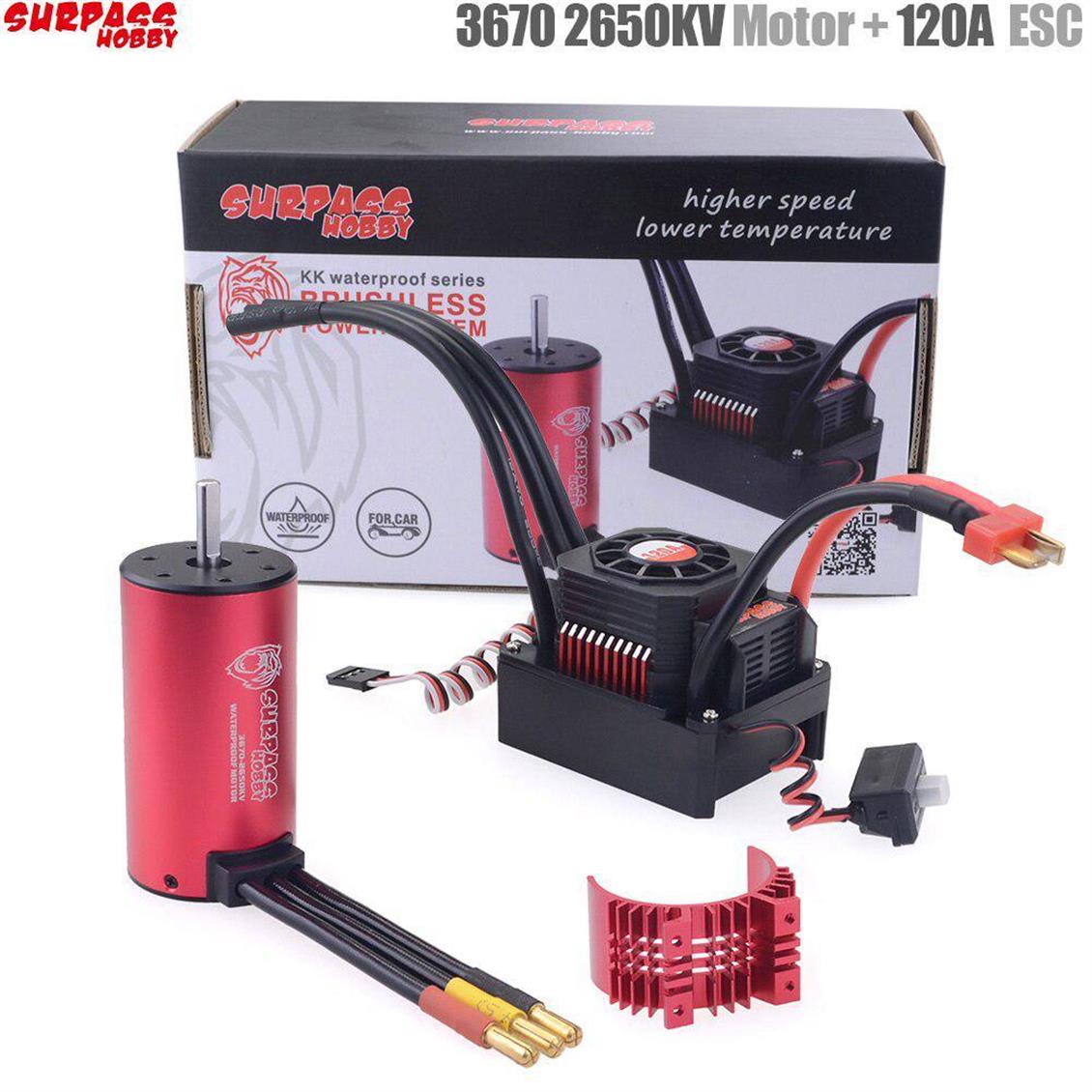 3670 Fırçasız 2650KV MotorMotor Soğutucu ve 120A Hız Kontrol Su Geçirmez Kombo Set, Surpass SP-236700-01 - Görsel 2
