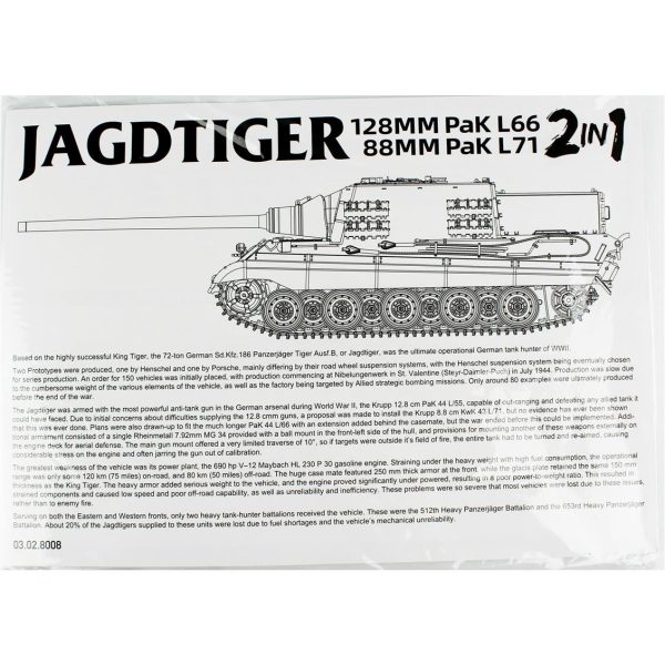 1/35 JAGDTIGER 128MM Pak L66 Tankı (2 in 1) Maketi, Takom 8008 - Görsel 4