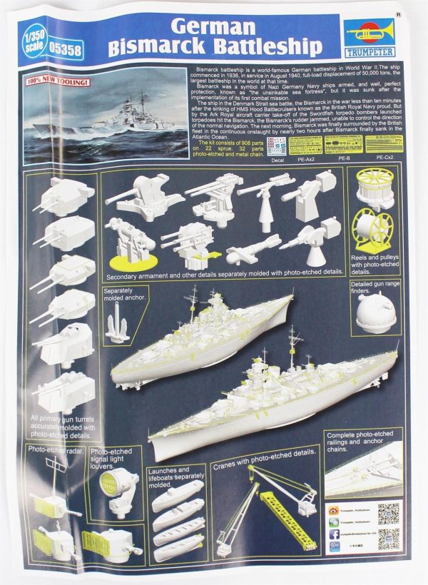 1/350 Alman Bismarck Savaş Gemisi Maketi, Trumpeter 05358 - Görsel 3